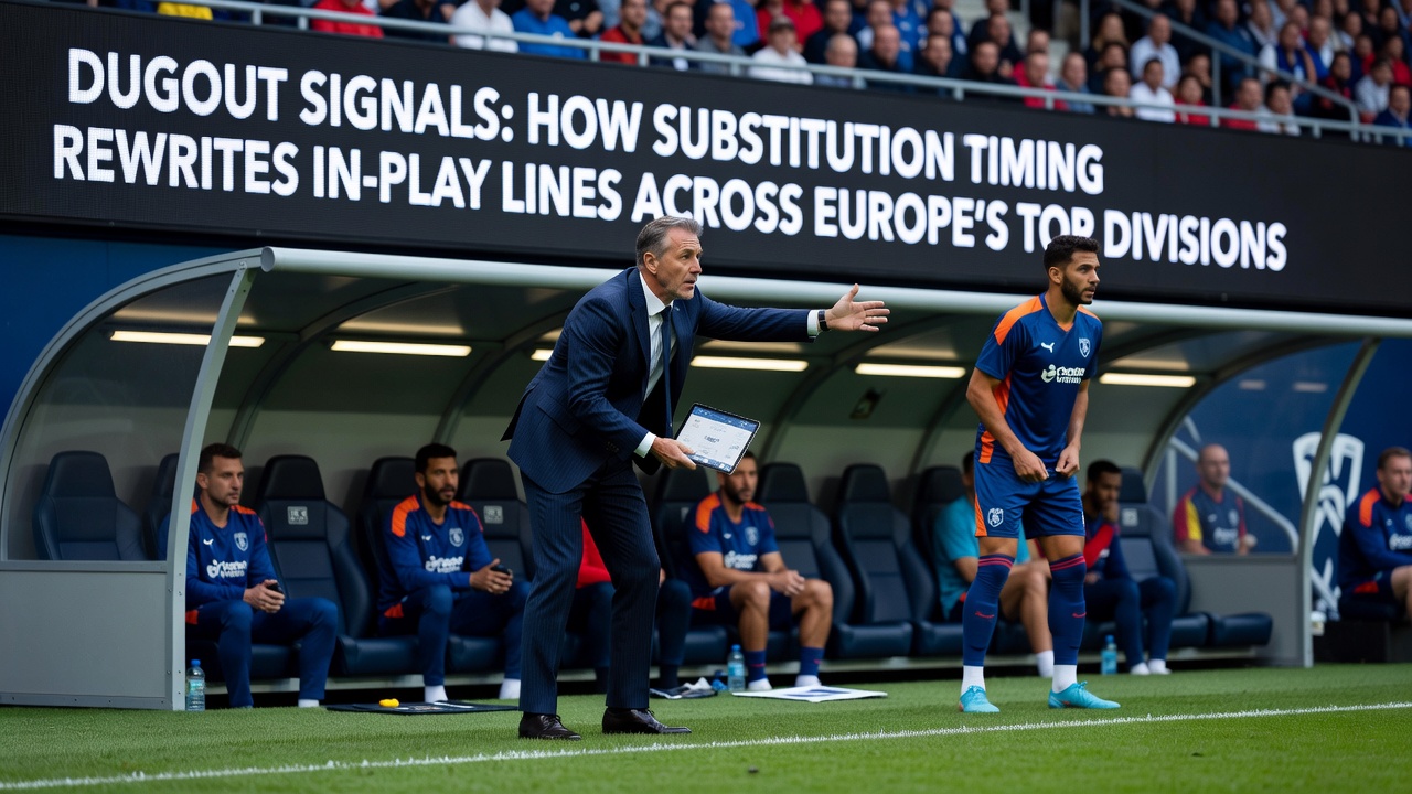 Manager discussing tactics with substitutes on the touchline in a top European division