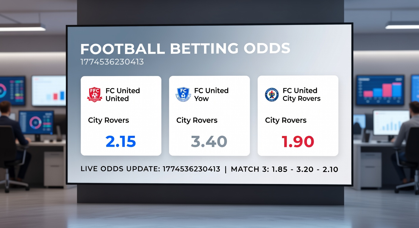 Close-up of a bookmaker's trading desk with multiple screens displaying live football odds adjustments during a match
