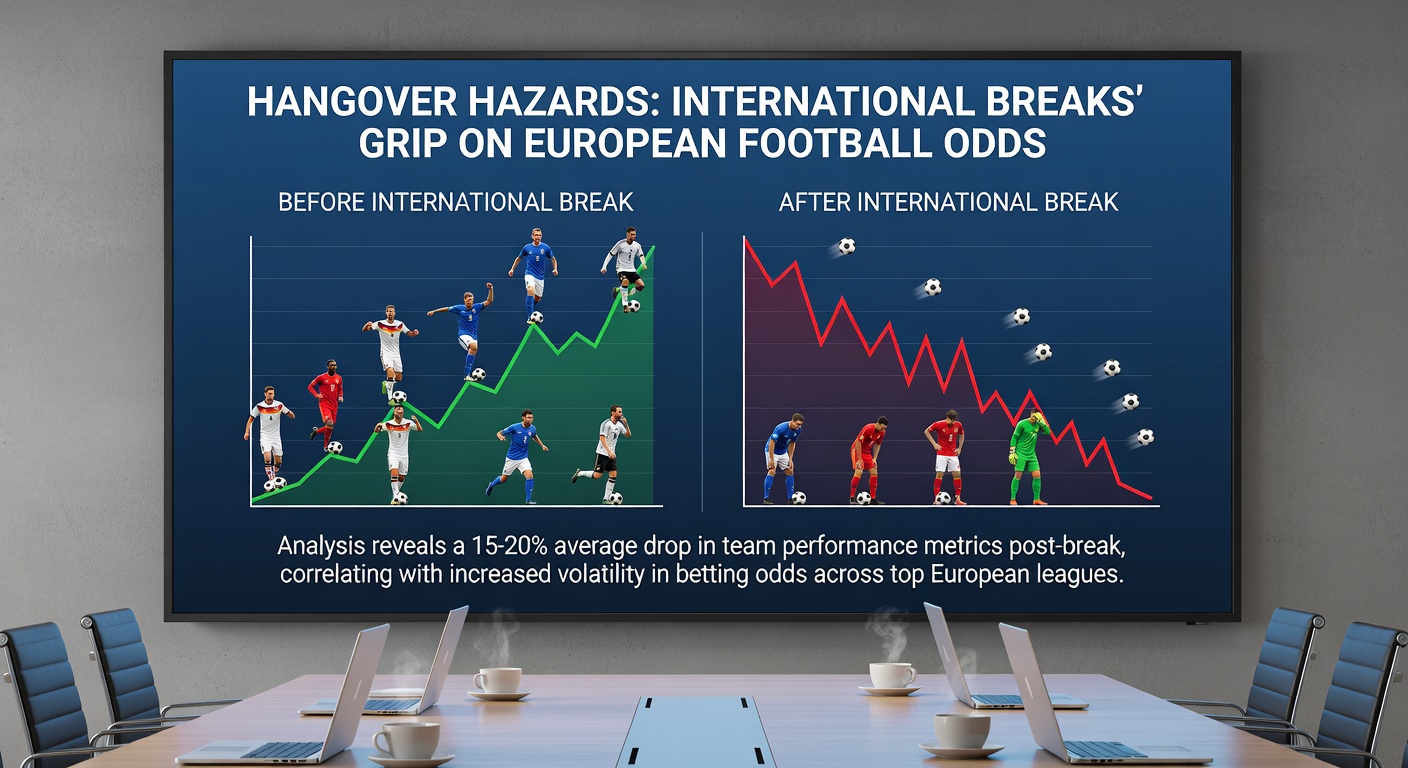 Graph illustrating odds movements pre- and post-international breaks in top European leagues, with spikes in underdog wins