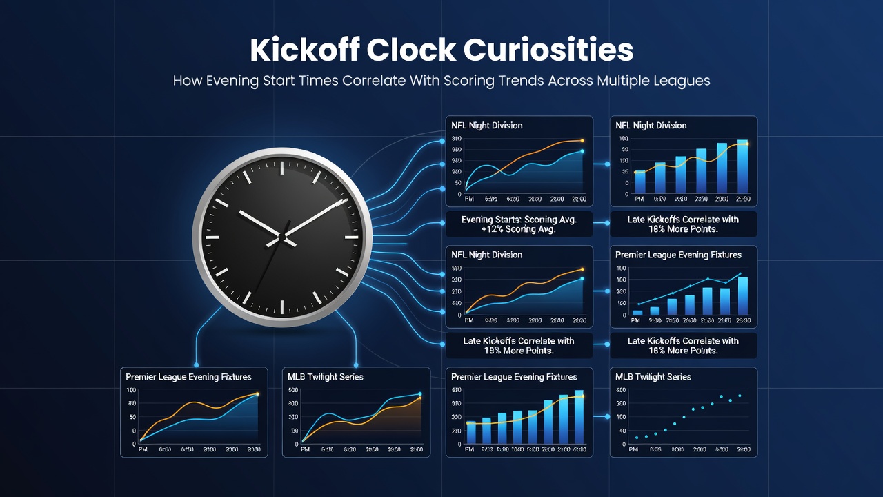 Football analysts reviewing match statistics on screens showing goal trends and kickoff times
