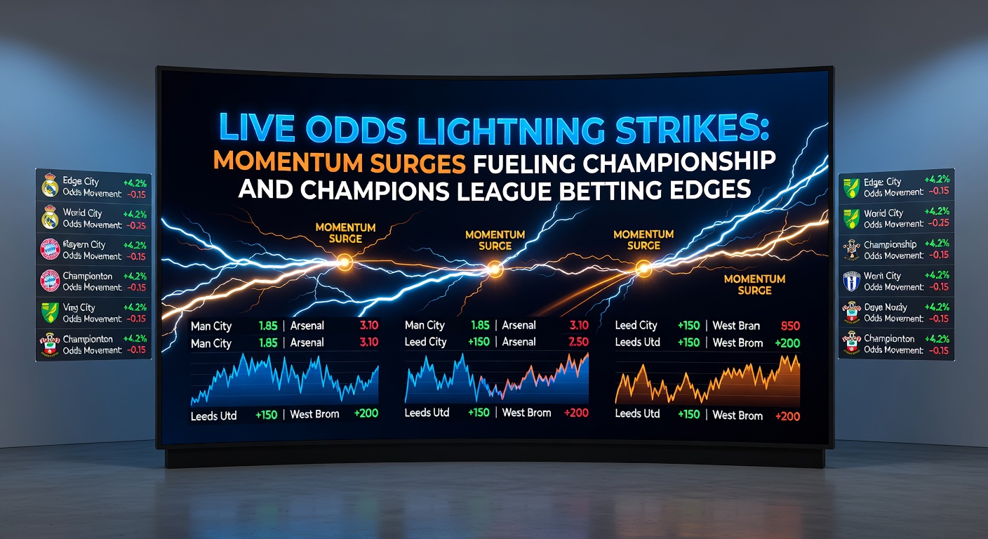 Close-up of a Championship player celebrating a momentum-turning goal, with stadium lights blurring in excitement and live betting odds overlay visible on a phone screen