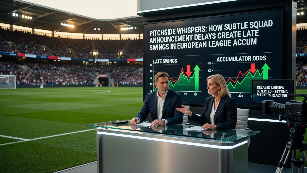 Bettors monitoring live accumulator updates during a European football match with squad news delays